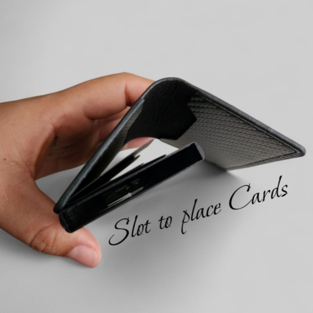 Minimalist Catbon Fibber Bifold Slim Men's Wallet Black With Pop-up Cards - Picture 4 of 8